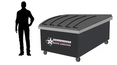 Showing a 3-yard dumpster next to person