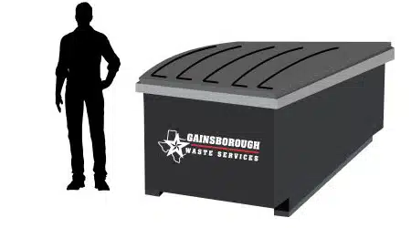 Showing a 4-yard dumpster next to person